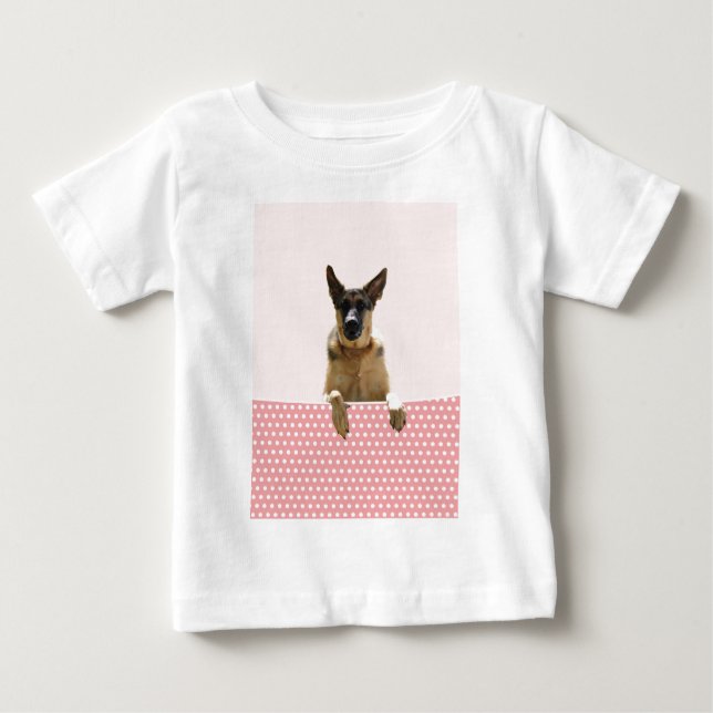 Camiseta De Bebé Puntos de polka rosada del perro pastor alemán (Anverso)