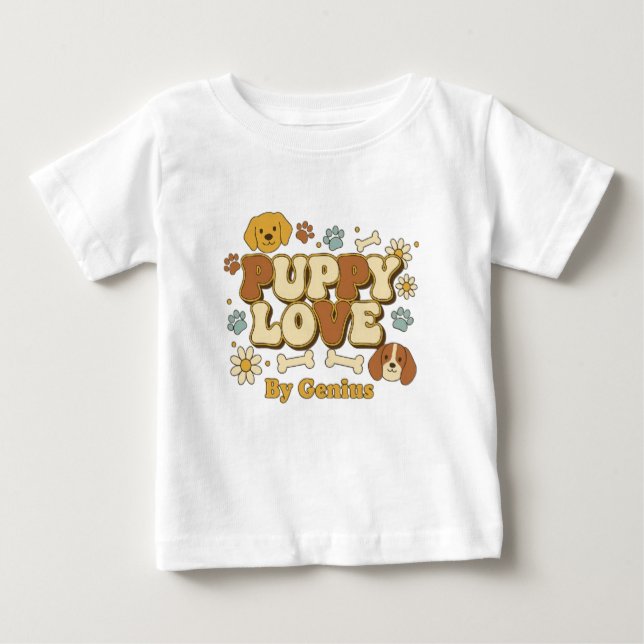 Camiseta De Bebé Puppy Love T-Shirt, Groovy Retro 70s Dog Lover Cut (Anverso)