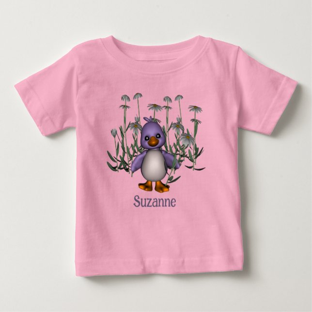 Camiseta De Bebé Purple Bird And Daisies Personalized (Anverso)