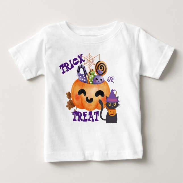 Camiseta De Bebé Púrpura o trata con calabaza y tratamiento (Anverso)