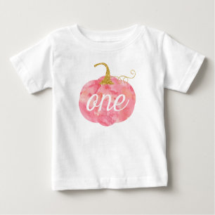 Camiseta De Bebé Purpurina de calabaza acuarela Chica primer cumple