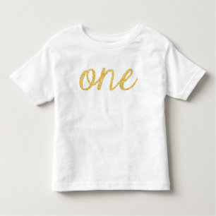 Camiseta De Bebé Purpurina Gold Faux Script Primer cumpleaños