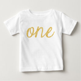 Camiseta De Bebé Purpurina Gold Faux Script Primer cumpleaños