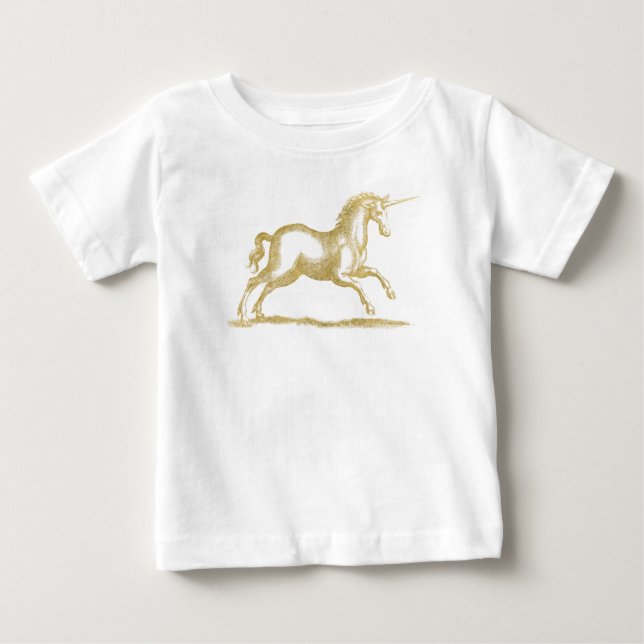 Camiseta De Bebé Purpurina Gold Unicorn Fantasy (Anverso)
