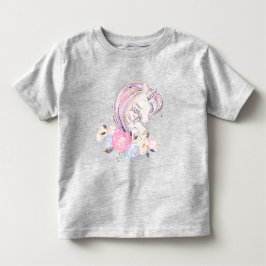 Camiseta De Bebé Purpurina Pastel Gold Unicorn y bebé con flores