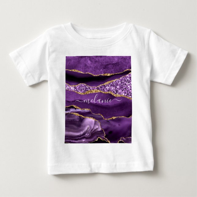 Camiseta De Bebé Purpurina Purple Gold Nombre personalizado Bebé Ca (Anverso)