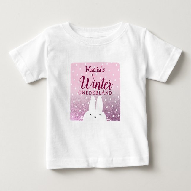 Camiseta De Bebé Purpurina Rosa Bunny Winter Onederland (Anverso)