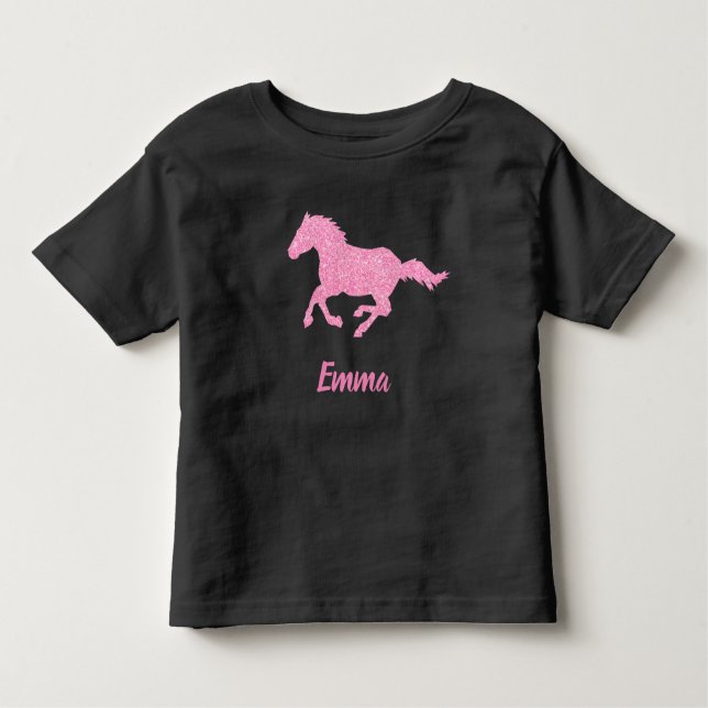 Camiseta De Bebé Purpurina Rosa Caballo Niña Pequeña Nombre Animal (Anverso)