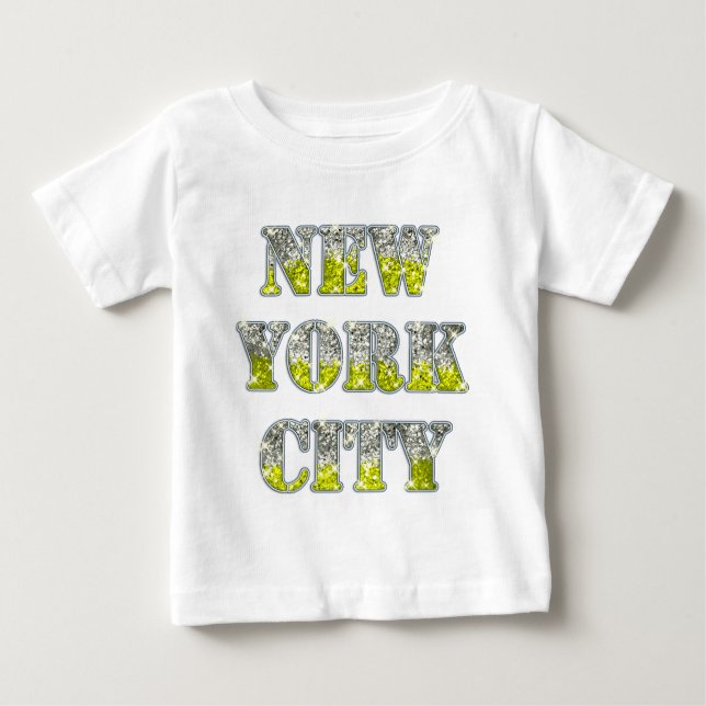 Camiseta De Bebé Purpurinas de Oro Plateado de Nueva York (Anverso)