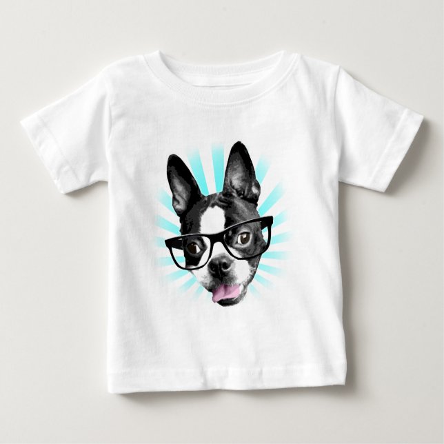 Camiseta De Bebé ¡Qué lindo! Hipster Boston Terrier (Anverso)