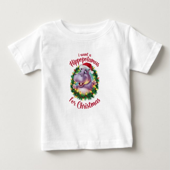 Camiseta De Bebé Quiero Hipopótamo Para Navidades Xmas Hippo (Anverso)