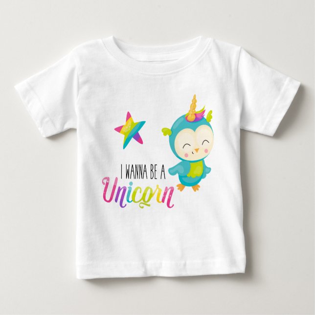 Camiseta De Bebé Quiero ser un camisón unicornio (pájaro) escurrido (Anverso)