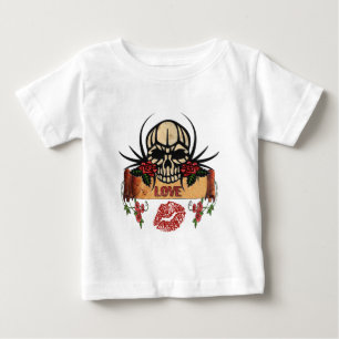 Camiseta De Bebé RAB Rockabilly Cráneo Rosas Amor Lápiz Labial