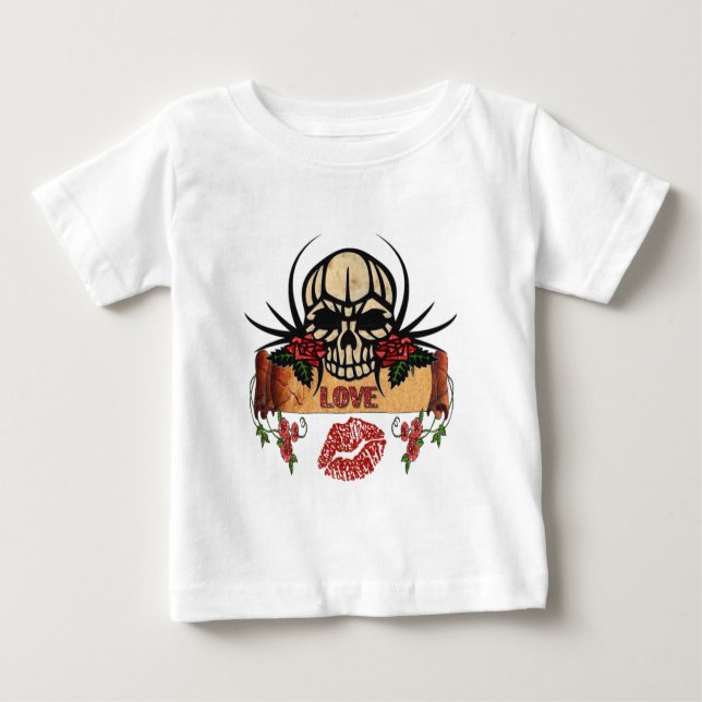 Camiseta De Bebé RAB Rockabilly Skull Rosas Aman Lipstick (Anverso)