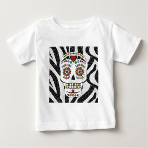 Camiseta De Bebé RAB Rockabilly Sugar Skull en Estampado de Cebra
