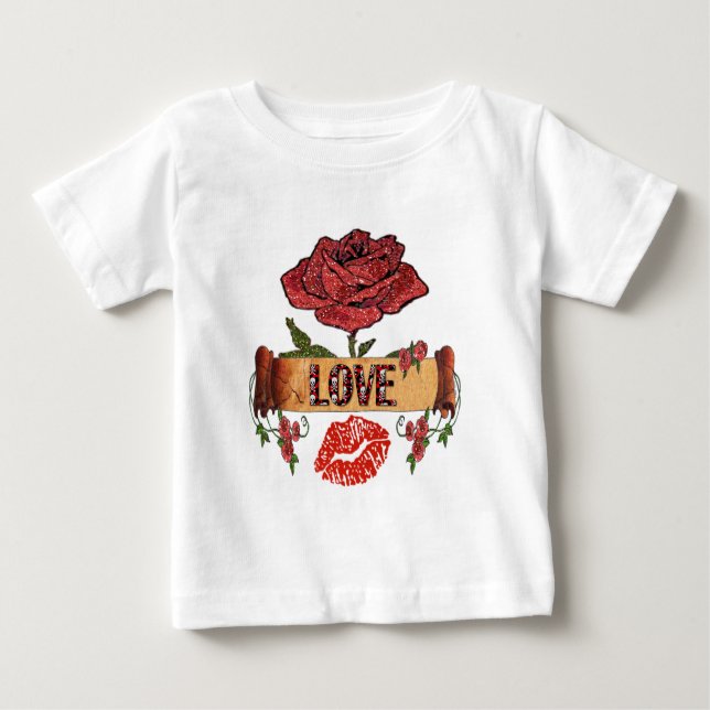 Camiseta De Bebé RAB Rockabilly Valentine Rosas, Love & Lipstick (Anverso)