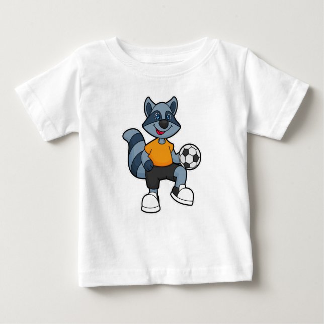 Camiseta De Bebé Racoon como jugador de fútbol con pelota de fútbol (Anverso)