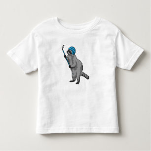 Camiseta De Bebé Racoon en hockey sobre hielo con bastón de hockey 
