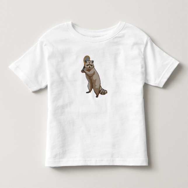 Camiseta De Bebé Racoon en tenis con raqueta de tenis (Anverso)