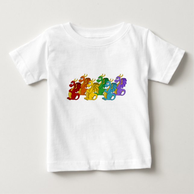 Camiseta De Bebé Rainbow colorful dragons cartoon  (Anverso)
