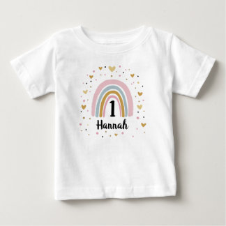 Camiseta De Bebé Rainbow First Birthday Baby Shirt One Year Old