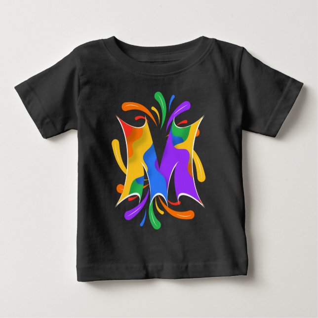 Camiseta De Bebé Rainbow Letter M Monogram Abstract (Anverso)