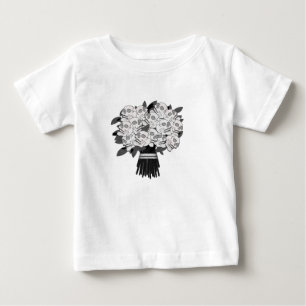 Camiseta De Bebé Ramo de Rosas de Cráneo Negro y Blanco Gótico