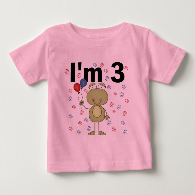 Camiseta De Bebé Rana con globos Tercer cumpleaños (Anverso)