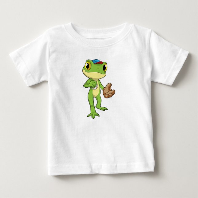 Camiseta De Bebé Rana en béisbol con guante de béisbol (Anverso)
