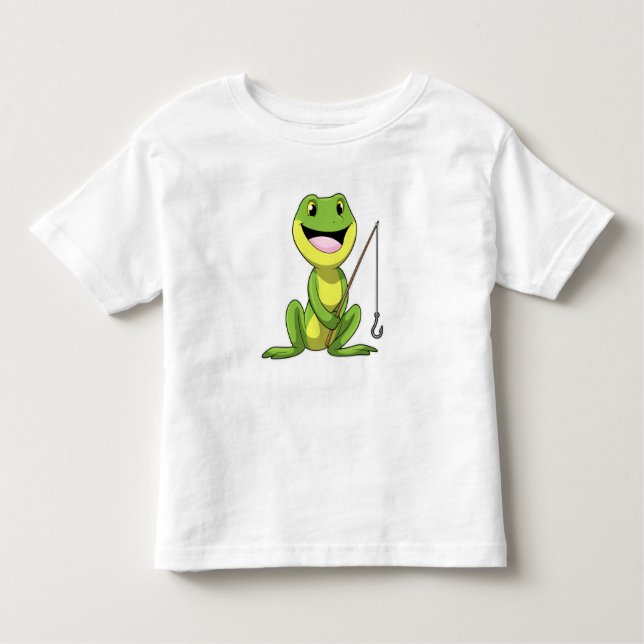 Camiseta De Bebé Rana en la pesca con barra de pesca (Anverso)
