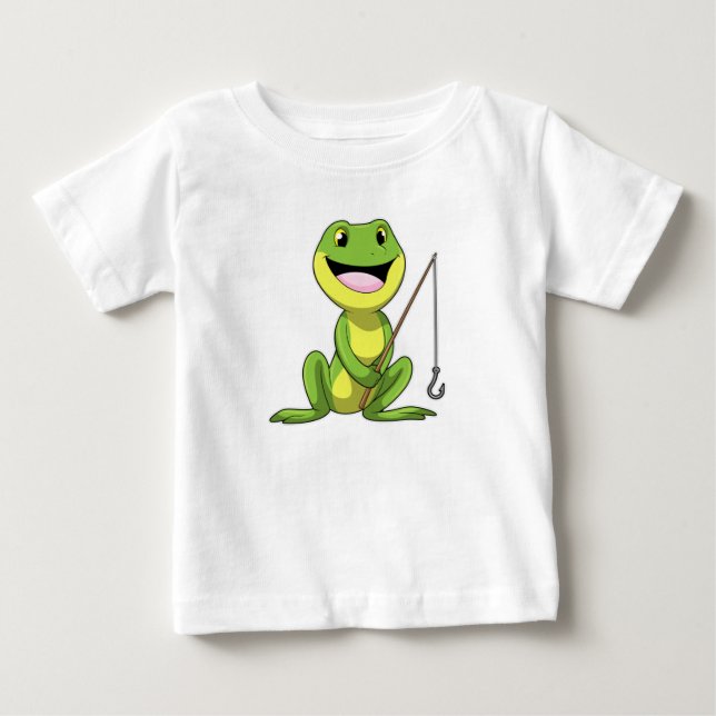Camiseta De Bebé Rana en la pesca con barra de pesca (Anverso)
