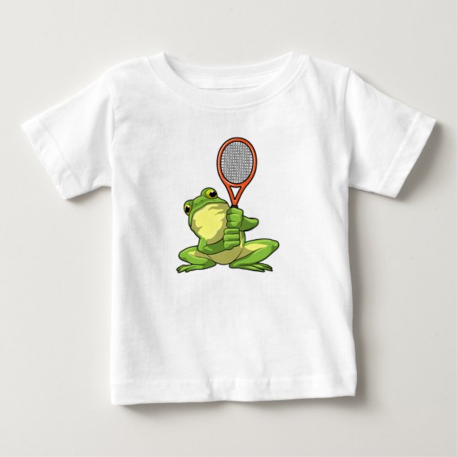 Camiseta De Bebé Rana en tenis con raqueta de tenis (Anverso)