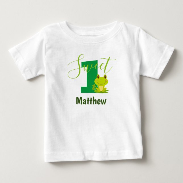 Camiseta De Bebé Rana Personalizado de primer cumpleaños Monograma  (Anverso)