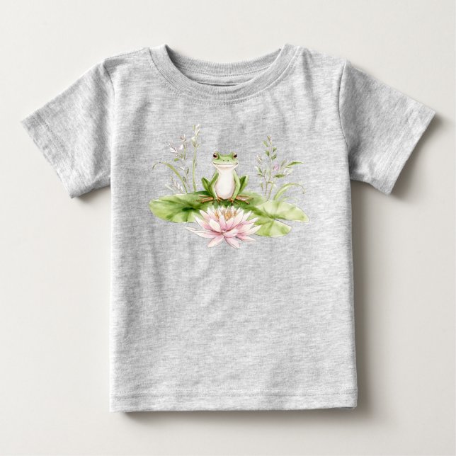Camiseta De Bebé Rana verde acuarela (Anverso)