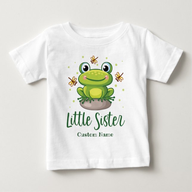 Camiseta De Bebé Rana verde Pequeña Hermana Nombre personalizado (Anverso)