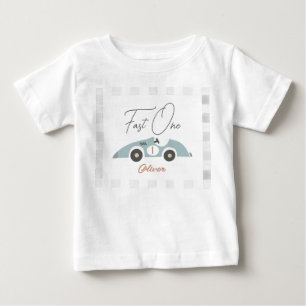 Camiseta De Bebé Rápido Azul Coche de Carreras Niño Cumpleaños 1
