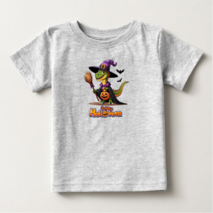 Camiseta De Bebé Raptor de Halloween lindo/bruja de dinosaurio
