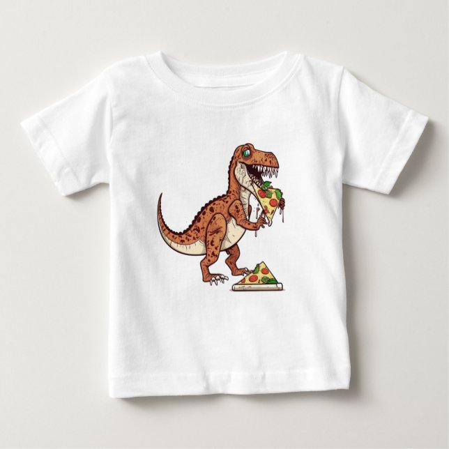 Camiseta De Bebé Raptor dinosaurio comiendo pizza, regalo de cumple (Anverso)
