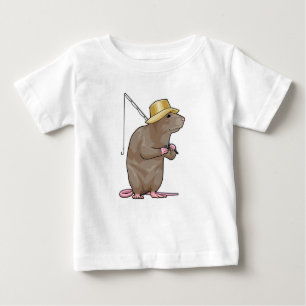 Camiseta De Bebé Rata en la pesca con barra de pesca