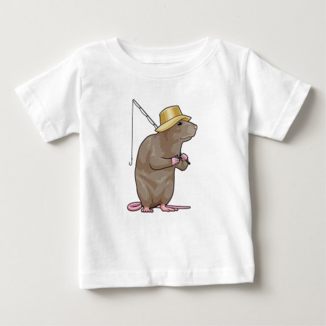 Camiseta De Bebé Rata en la pesca con barra de pesca (Anverso)
