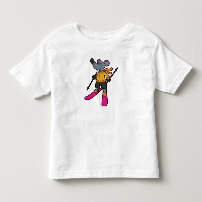 Camiseta De Bebé Ratón como esquiador con esquí (Anverso)