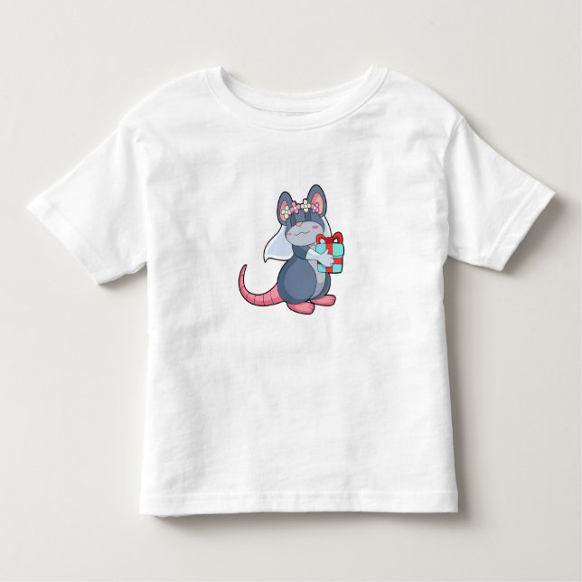 Camiseta De Bebé Ratón como novia con velo y regalo.PNG (Anverso)