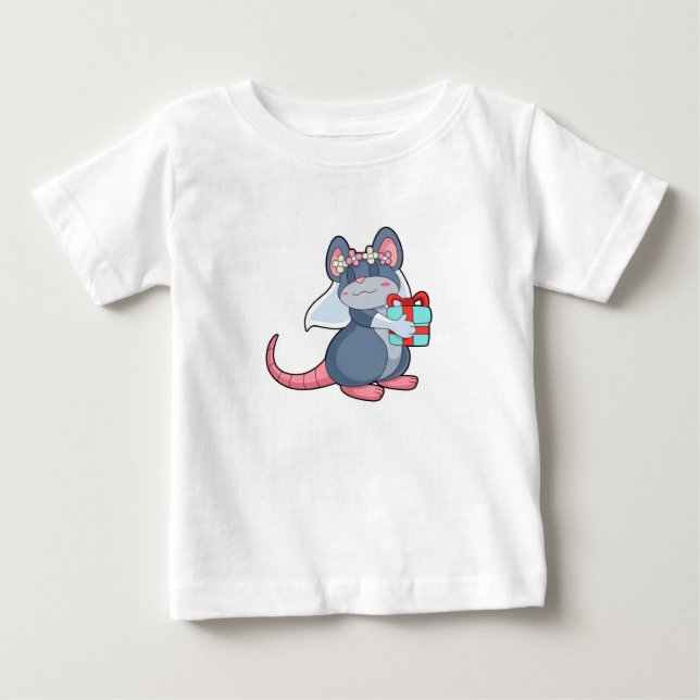 Camiseta De Bebé Ratón como novia con velo y regalo.PNG (Anverso)