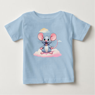 Camiseta De Bebé Ratón de dibujos animados adorable en una nube