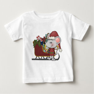 Camiseta De Bebé Ratón de Santa con el trineo