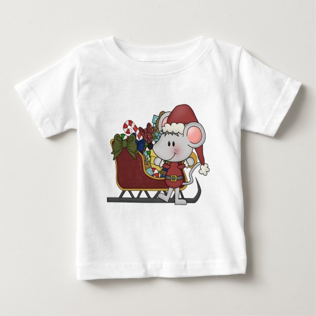 Camiseta De Bebé Ratón de Santa con el trineo (Anverso)