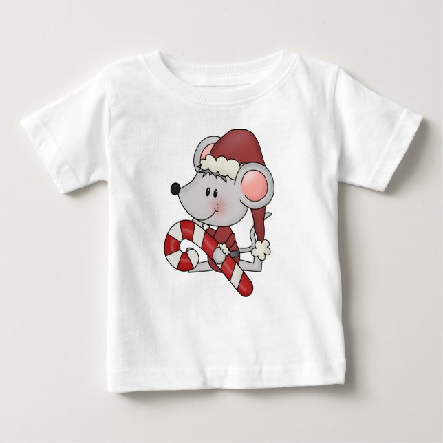 Camiseta De Bebé Ratón del navidad con el bastón de caramelo (Anverso)
