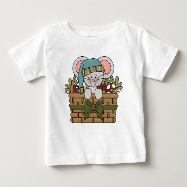Camiseta De Bebé Ratón del navidad en cesta (Anverso)