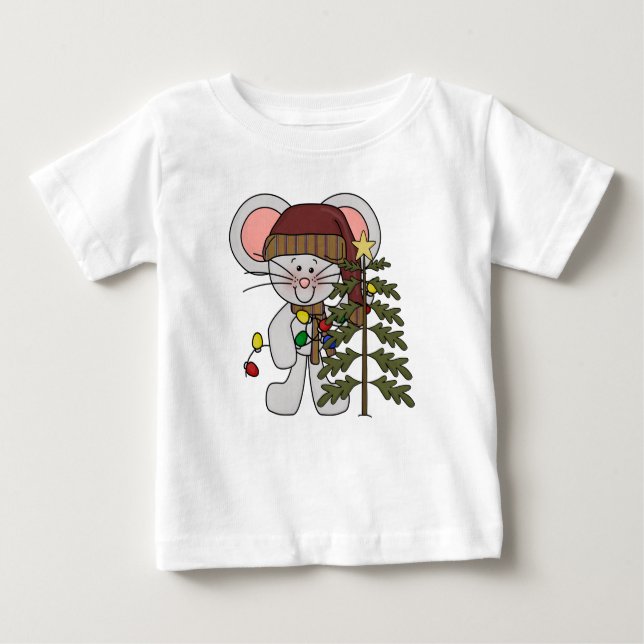 Camiseta De Bebé Ratón del navidad que adorna el árbol (Anverso)