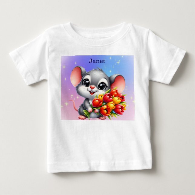 Camiseta de bebé Ratón Lindo de Janet con Tulipane (Anverso)